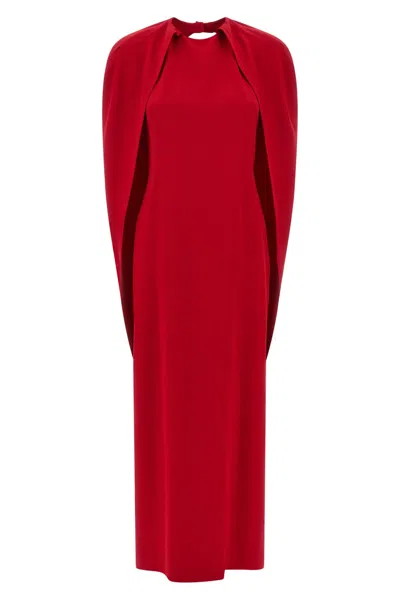 Alberta Ferretti Women Red Long Dress With Hooded Sleeves And Cut Out On The Back In Fabric Woman