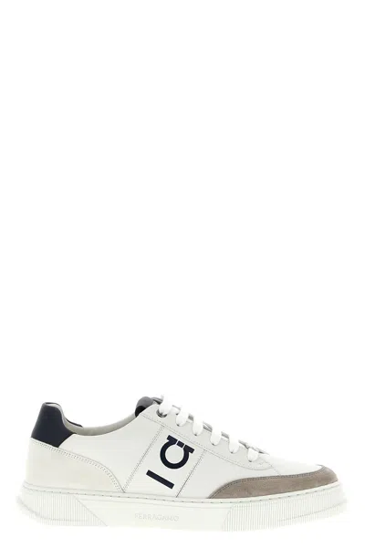 Ferragamo Alaska Leather And Suede Sneaker With Gancini Detail In Multi