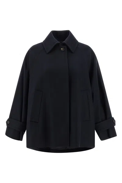 Alberto Biani Wool Coat With Wide Sleeves And Front Pockets In Blue