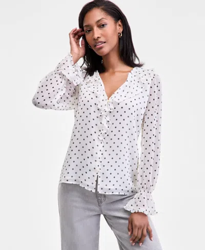 On 34th Womens Printed Ruffle Chiffon Blouse Xxs 3x Macys Exclusive In White