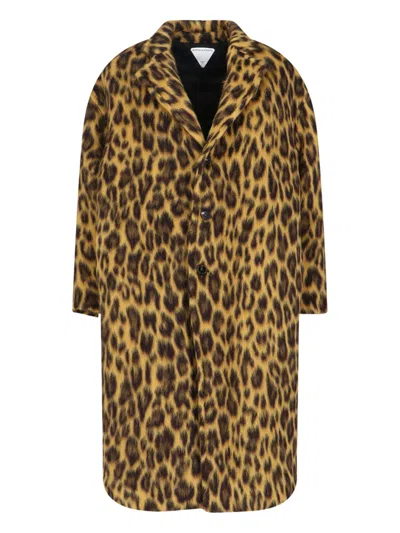 Bottega Veneta Women Multicolor Single-breasted Coat With Notched Revers And All-over Leopard Print  In Animal Print