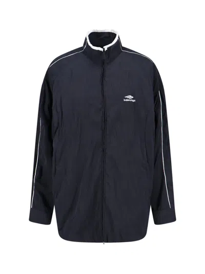 Balenciaga Modern Jacket With Buttoned Cuffs And High Collar In Blue