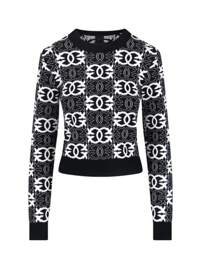 Pinko Gypsies Cropped Sweater Black/white In Multi