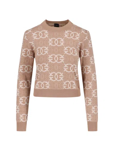 Pinko Jacquard Viscose Blend Crewneck Sweater In Neutral