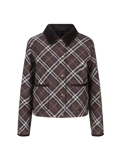 Burberry Cropped Quilted Nylon Jacket With Check Pattern Women In Multi