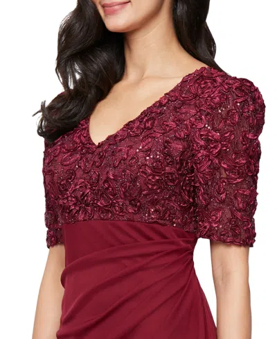 Alex Evenings Petite Empire Waist Dress In Burgundy