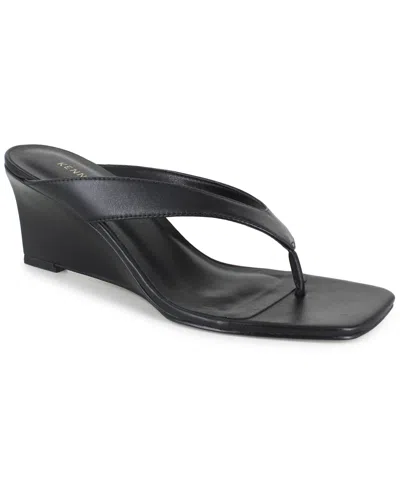 Kenneth Cole New York Women's Susannah Dress Wedge Thong Sandals In Black