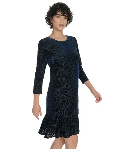 Tommy Hilfiger Women's Crewneck Ruffled Hem Dress In Blue