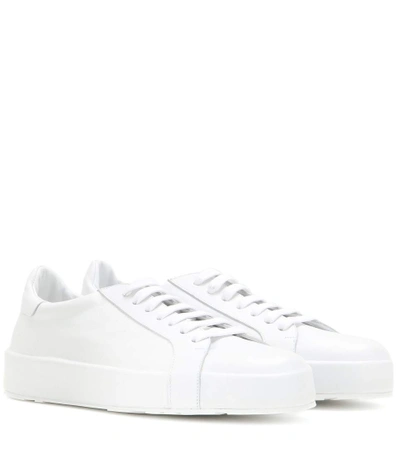 Shop Jil Sander Leather Sneakers