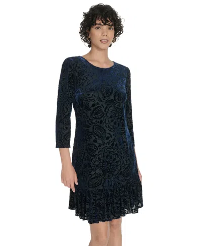 Tommy Hilfiger Women's Crewneck Ruffled Hem Dress In Blue