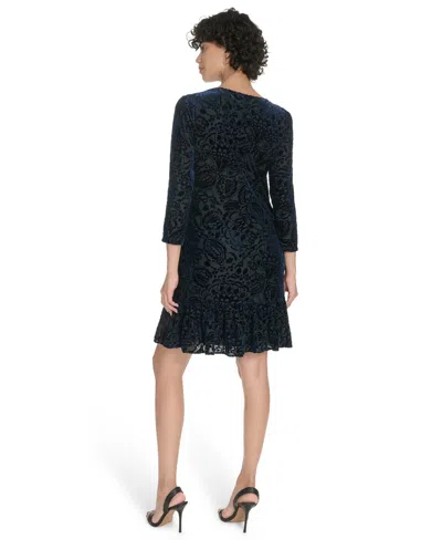 Tommy Hilfiger Women's Crewneck Ruffled Hem Dress In Blue