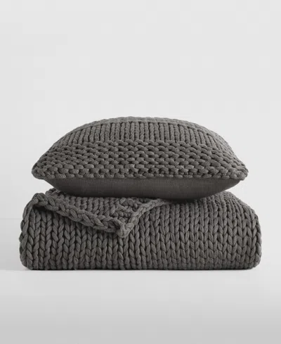 Ienjoy Home Chunky Blanket And Decor Pillow Bundle, 21" X 21" In Gray