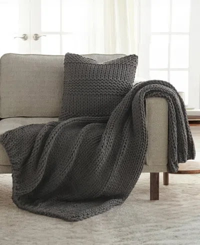 Ienjoy Home Chunky Blanket And Decor Pillow Bundle, 21" X 21" In Gray