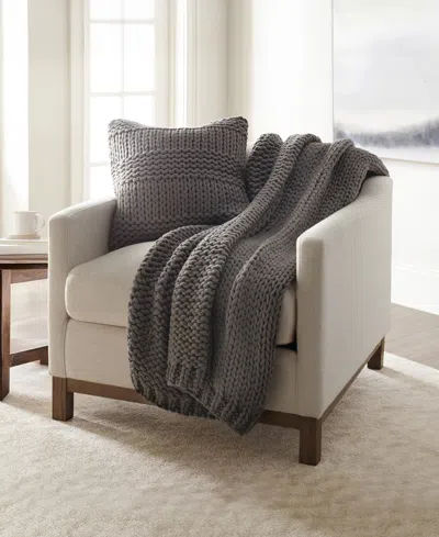 Ienjoy Home Chunky Blanket And Decor Pillow Bundle, 21" X 21" In Gray