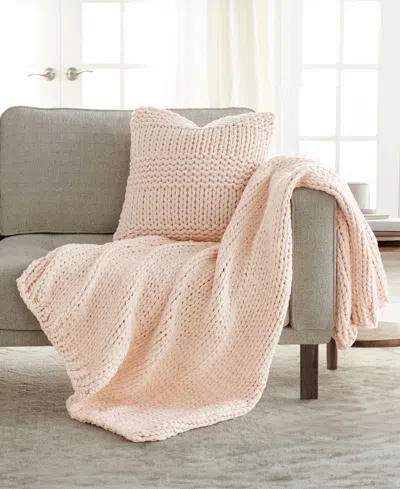 Ienjoy Home Chunky Blanket And Decor Pillow Bundle, 21" X 21" In Pink