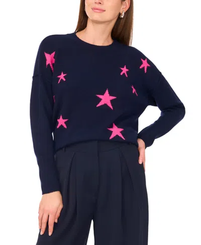 Vince Camuto Star Pattern Crewneck Sweater In Blue