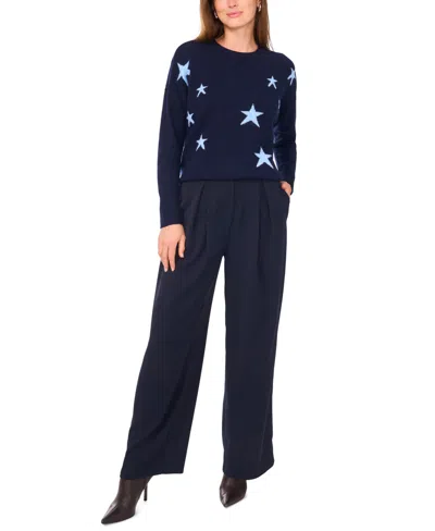 Vince Camuto Women's Cozy Crewneck Star-print Dropped-shoulder Sweater In Blue