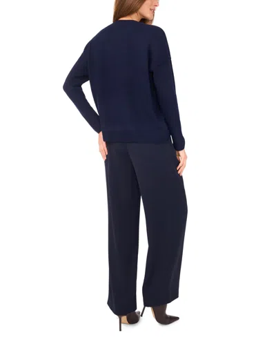 Vince Camuto Women's Cozy Crewneck Star-print Dropped-shoulder Sweater In Blue