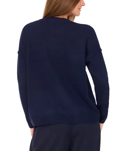 Vince Camuto Women's Cozy Crewneck Star-print Dropped-shoulder Sweater In Blue