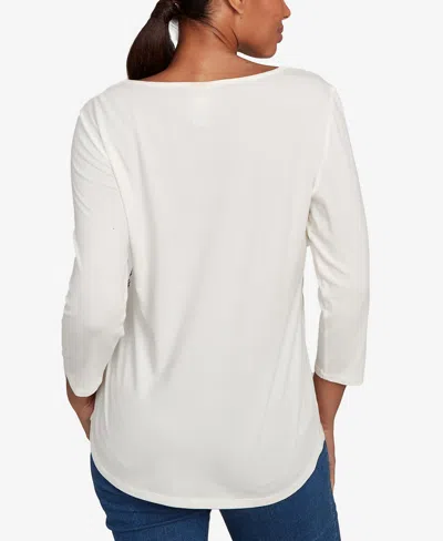 Ruby Rd. Petite Snowflake Script Knit Top In White