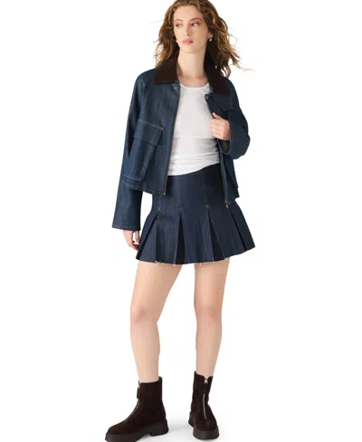 Steve Madden Joan Pleated Denim Miniskirt In Blue