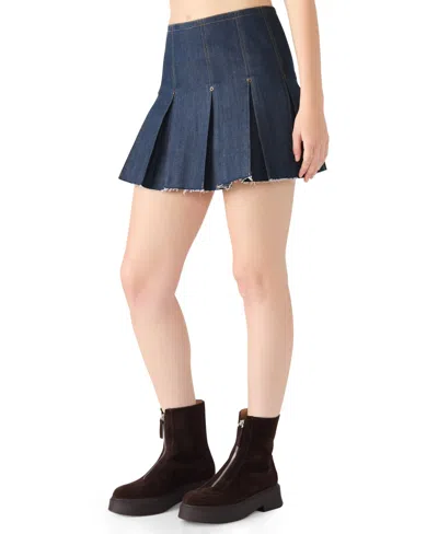 Steve Madden Joan Pleated Denim Miniskirt In Blue