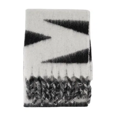 Isabel Marant Oversized Wool Scarf With Bold Graphic Pattern In White