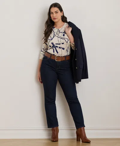 Ralph Lauren Petite Belting-print Cotton-blend Sweater In Multi