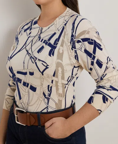 Ralph Lauren Petite Belting-print Cotton-blend Sweater In Multi
