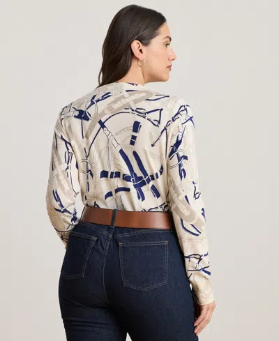 Ralph Lauren Petite Belting-print Cotton-blend Sweater In Multi
