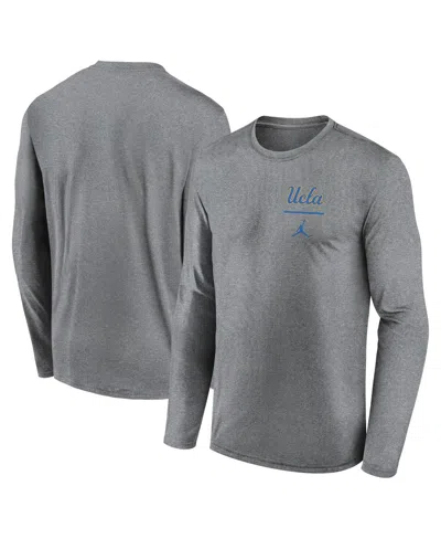 Jordan Men's Heather Gray Ucla Bruins Primary Stack Legend Performance Long Sleeve T-shirt In Gray