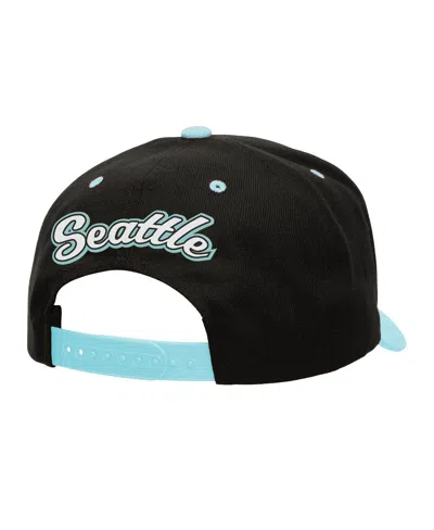 Mitchell & Ness Black/light Blue Seattle Kraken Backside Script Two-tone Pro Crown Adjustable Hat In Black