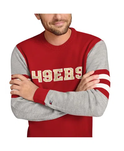 Tommy Hilfiger Men's Scarlet/heather Gray San Francisco 49ers Acrylic Crewneck Pullover Sweatshirt In Multi
