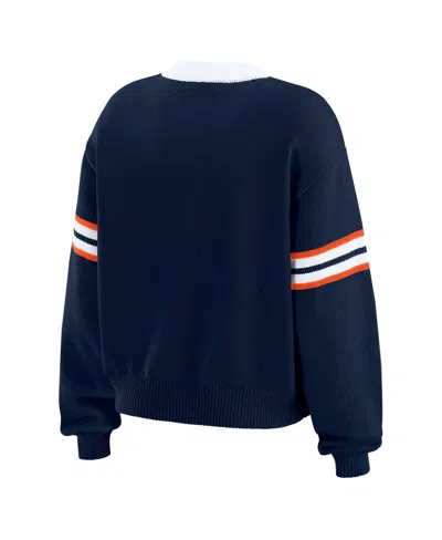 Wear By Erin Andrews Women's Navy Denver Broncos Lace-up Sweater In Blue