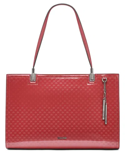 Calvin Klein Women's Verne Signature Embossed Tote Bag With Charm In Red