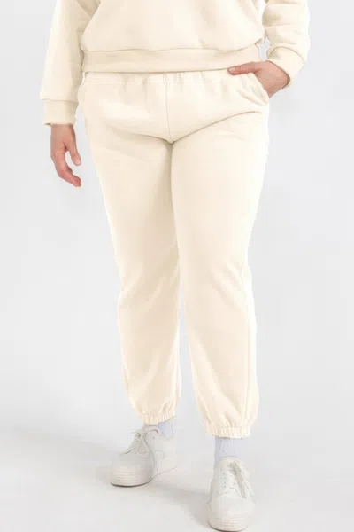 Truedames Plus Size Poly Fleece Elastic Waist Joggers In Neutral