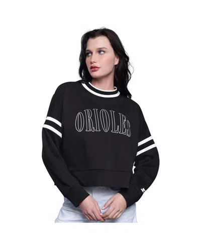 Starter Women's Black Baltimore Orioles Power Play Cropped Pullover Sweatshirt In Black