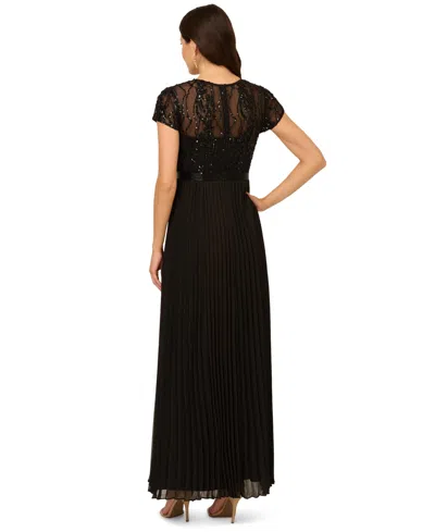 Adrianna Papell Petite Beaded Pleated Dress In Black