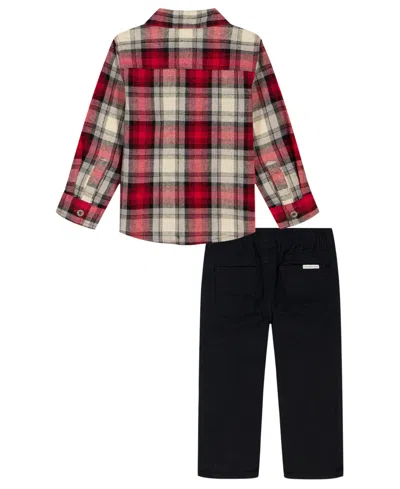 Calvin Klein Boys 2t-7 2-piece Woven Shirt And Pants Set In Multi