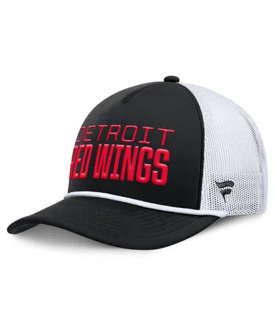 Fanatics Men's Black/white Detroit Red Wings Heritage Dutch A-frame Trucker Adjustable Hat In Black