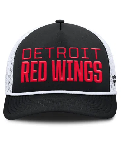 Fanatics Men's Black/white Detroit Red Wings Heritage Dutch A-frame Trucker Adjustable Hat In Black
