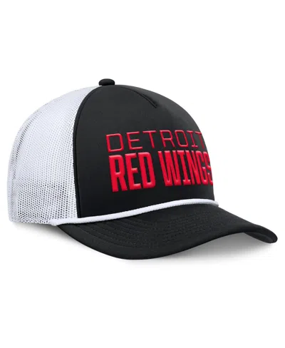 Fanatics Men's Black/white Detroit Red Wings Heritage Dutch A-frame Trucker Adjustable Hat In Black