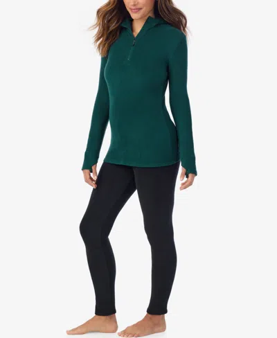 Cuddl Duds Women's Long Sleeve Half-zip Hoodie In Green