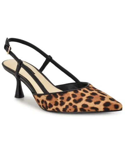 Nine West Women's Rhonda Kitten Heel Slingback Pumps In Animal Print
