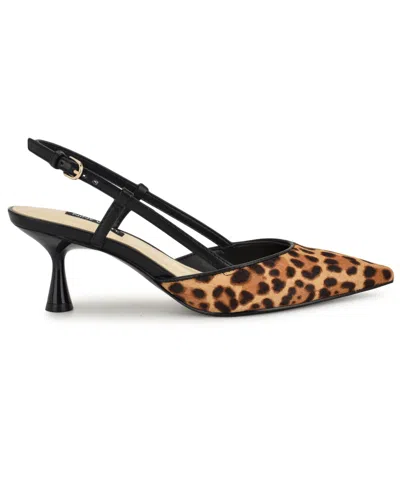 Nine West Women's Rhonda Kitten Heel Slingback Pumps In Animal Print