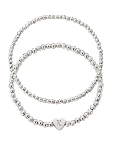 Adornia Silver Ball Bead Initial Bracelet Set In Metallic