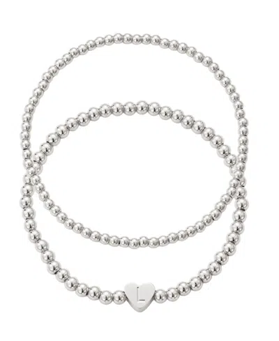 Adornia Silver Ball Bead Initial Bracelet Set In Metallic