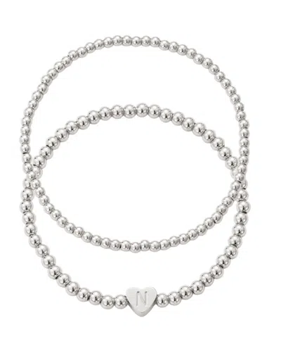 Adornia Silver Ball Bead Initial Bracelet Set In Gray