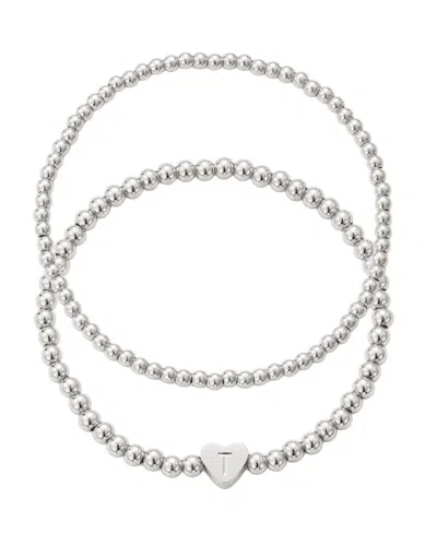 Adornia Silver Plated Ball Bead Initial Bracelet Set In Metallic