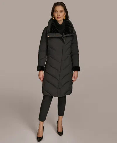 Donna Karan New York Water Resistant Chevron Down Puffer Coat In Black
